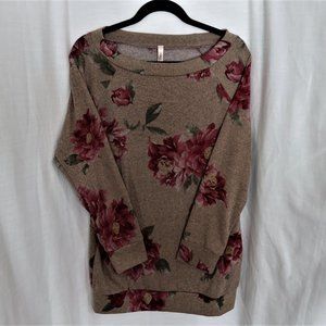 Jardin by Macris Brown Floral Blouse Size Large NWOT